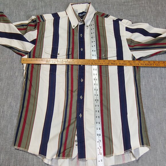 VINTAGE Wrangler Brushpopper Shirt Size Large 16.5 Striped Long Sleeve Western - Picture 8 of 12
